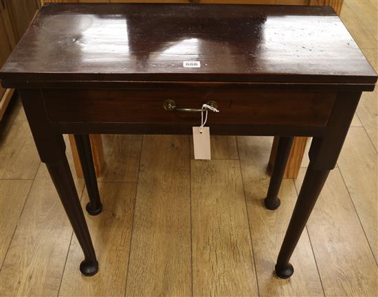 A George II mahogany folding-top tea table, W.71cm